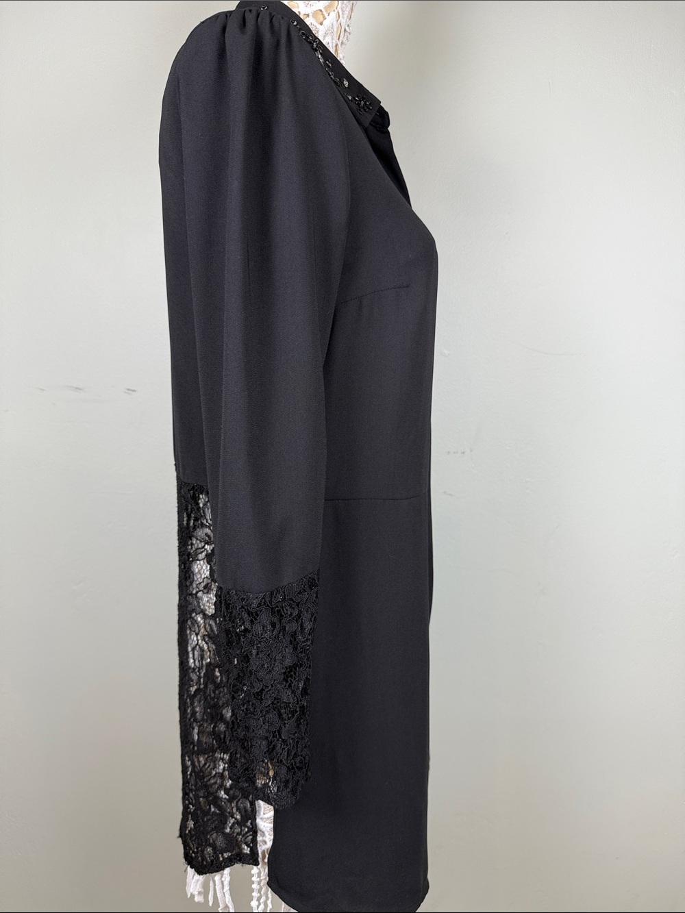 ELLE Black Lacey Statement Button Down Tunic Size Small EUC Y2K Whimsigoth Boho